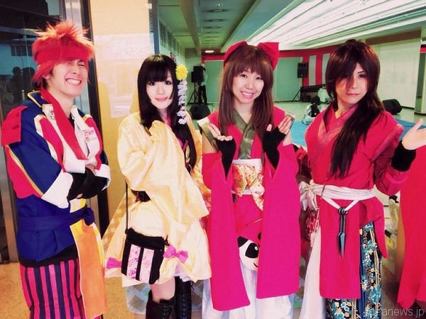 左から、阿部之助、成来姫、たまき、サスケ＝２０１４年秋の真田幸丸フェスティバルで、撮影・原町スタッフ