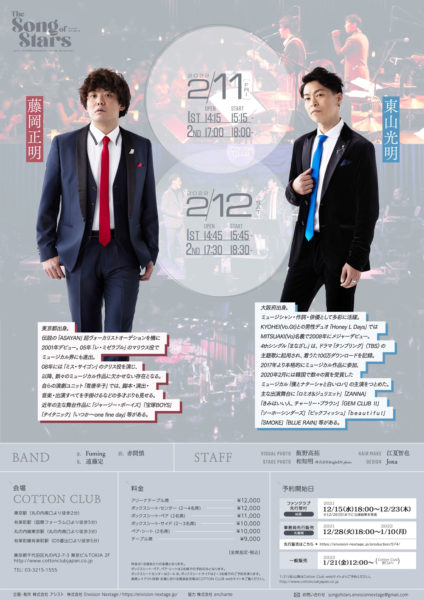 『The Song of Stars』～Live Entertainment from Musical～produced by Envision Nextageフライヤー（裏）　東山光明さん（右）と藤岡正明さん（左）